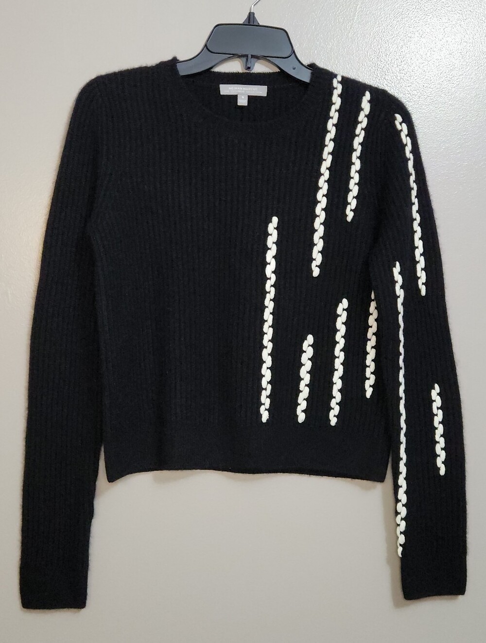 Neiman Marcus Cashmere Collection Black & White Chain Sweater Size Small